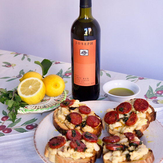 Cannellini Bean and Salami Bruschetta